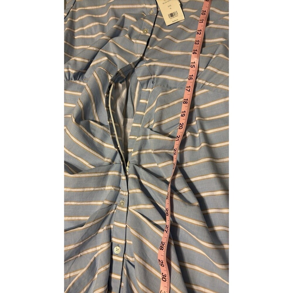 Veronica Beard Ruched Shirt Dress Blue and White Stripe Size 16 - Picture 11 of 13